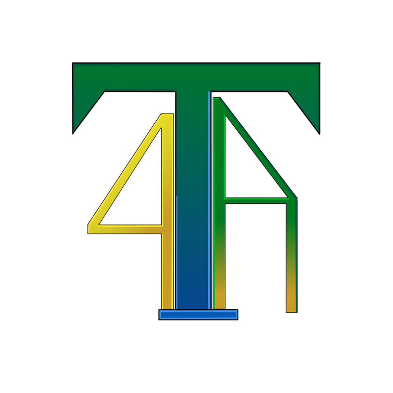 The arrangement of of The initials T & A with a number 4 in blue, green, and yellow